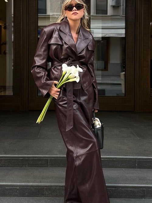 Amanda Peaked Lapel Jacket Leather Set
