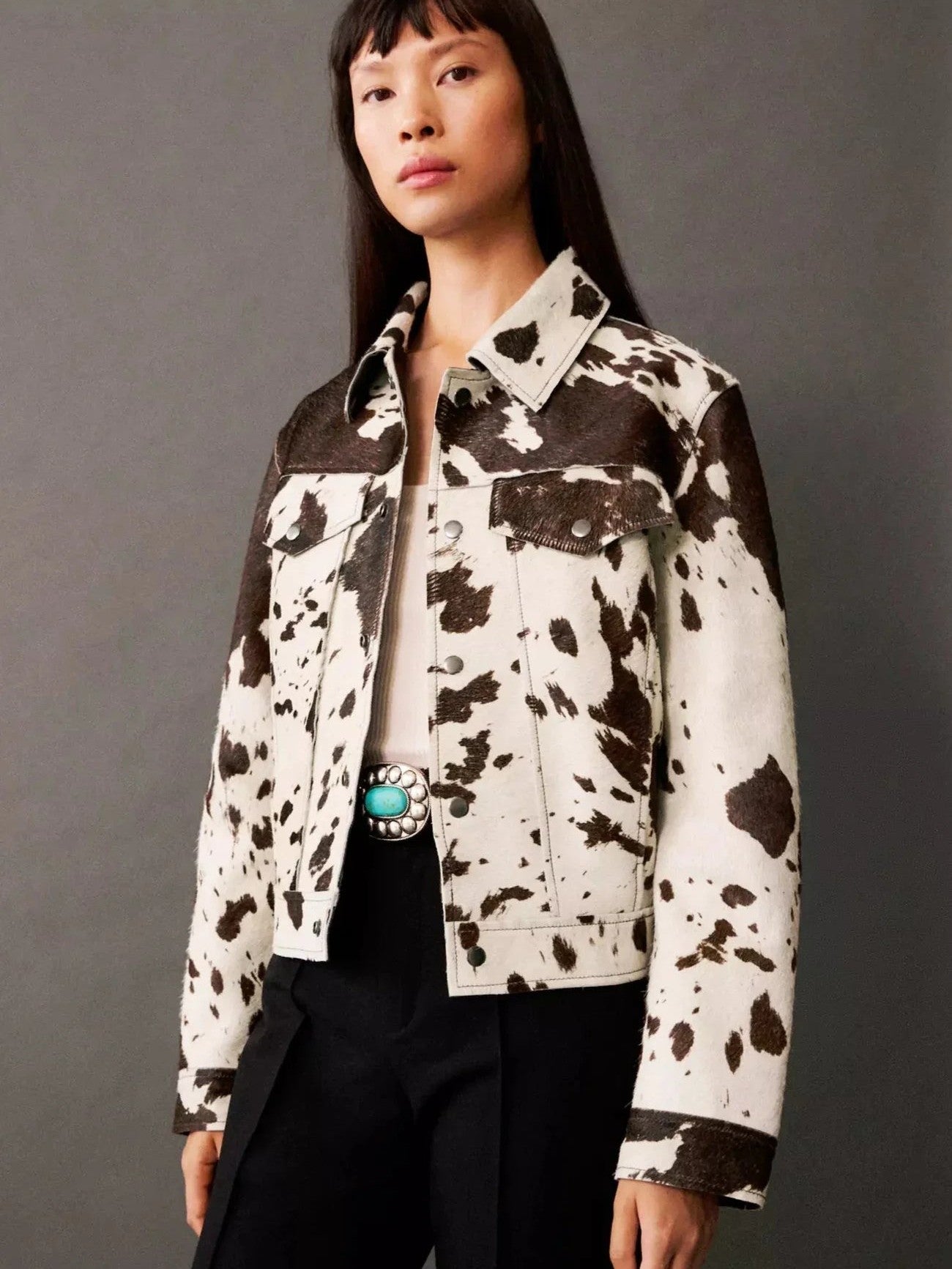 Cow Print Faux Fur Shirt-Style Jacket
