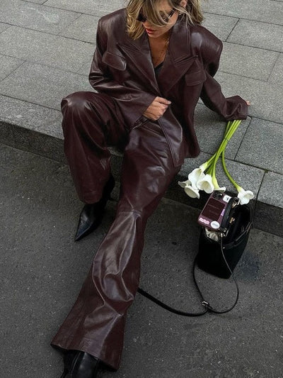 Amanda Peaked Lapel Jacket Leather Set