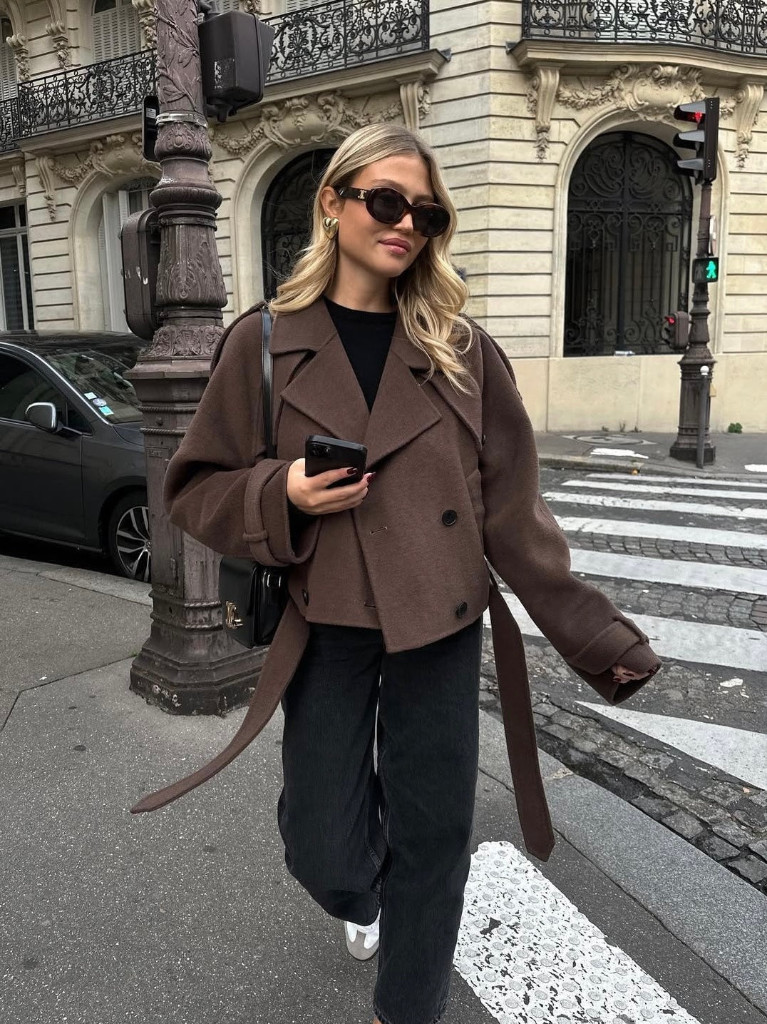 Alix Cropped Belted Wool Coat