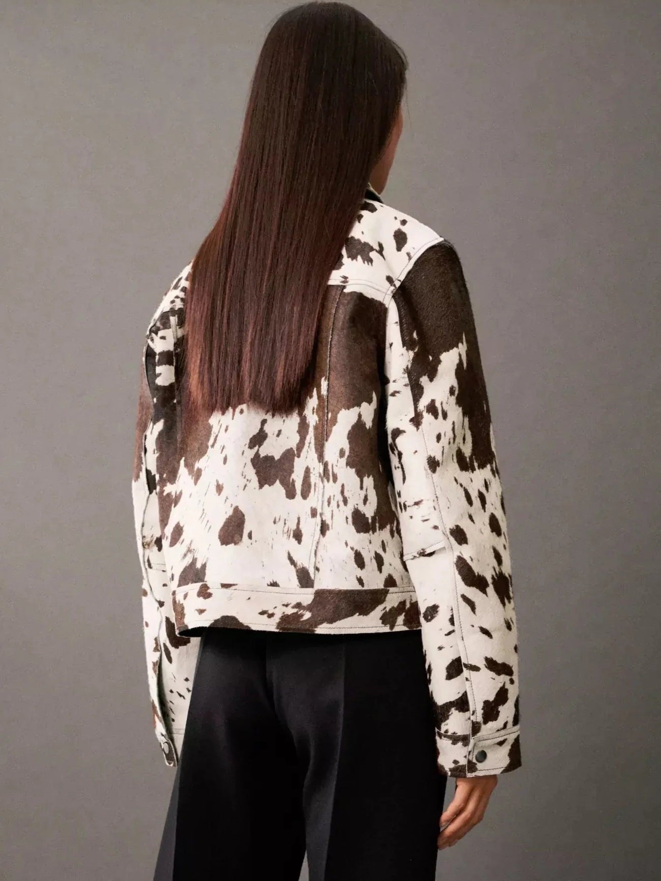 Cow Print Faux Fur Shirt-Style Jacket