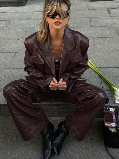 Amanda Peaked Lapel Jacket Leather Set