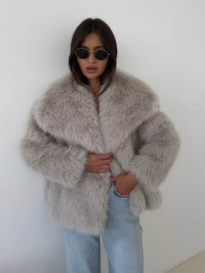 Enid Faux Fur Shawl Collar Jacket