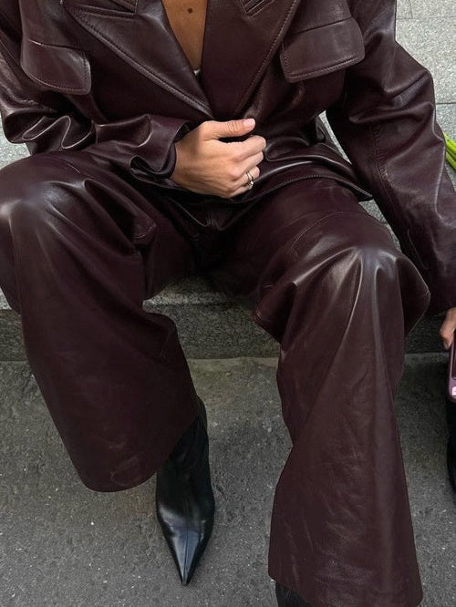 Amanda Peaked Lapel Jacket Leather Set