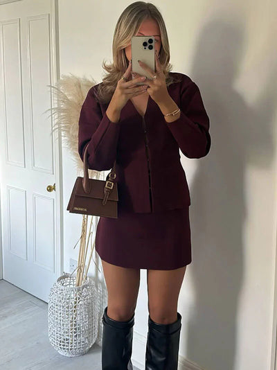 Loren Ribbed Knitted Set - Wine Red