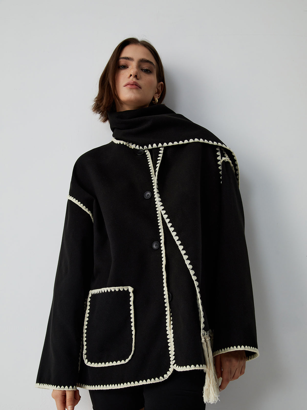 Iris Contrast Trim Scarf Coat