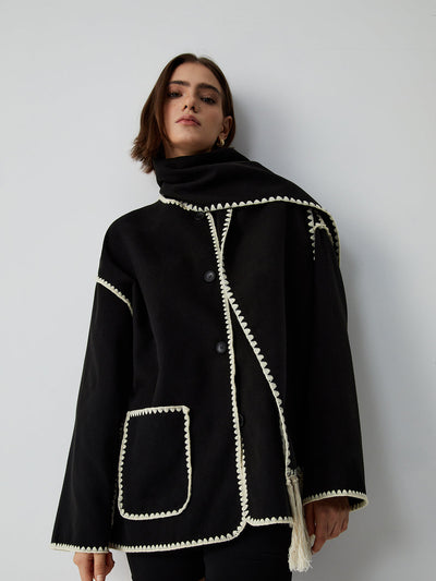 Iris Contrast Trim Scarf Coat