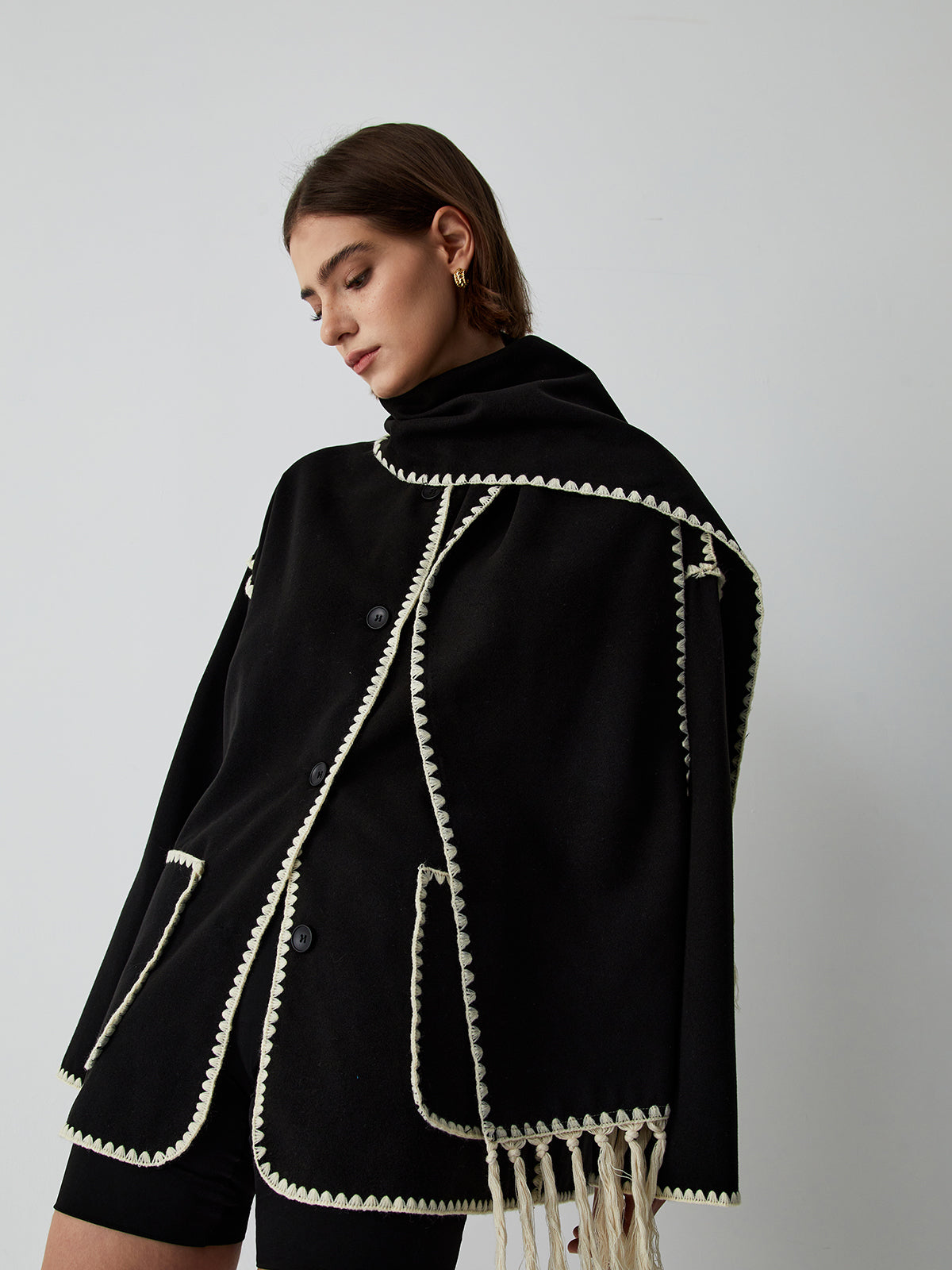 Iris Contrast Trim Scarf Coat