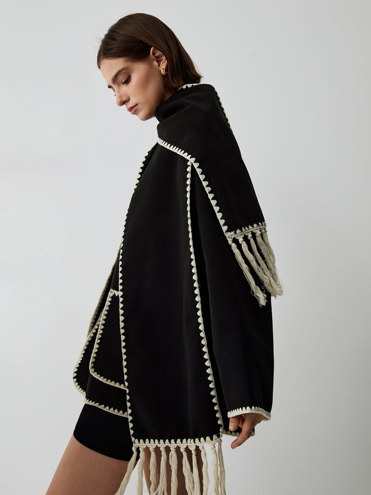 Iris Contrast Trim Scarf Coat