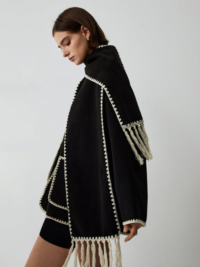 Iris Contrast Trim Scarf Coat