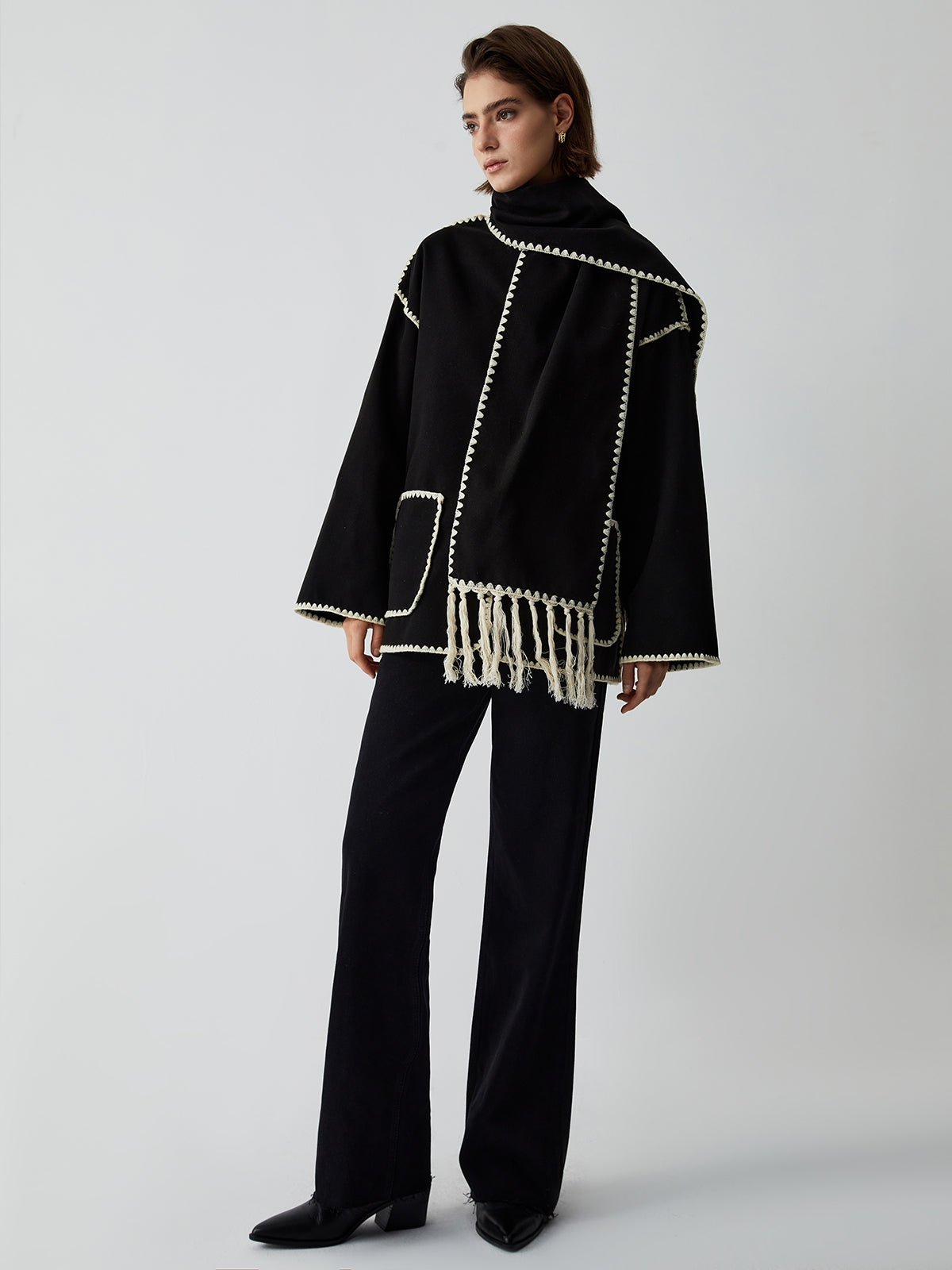 Iris Contrast Trim Scarf Coat