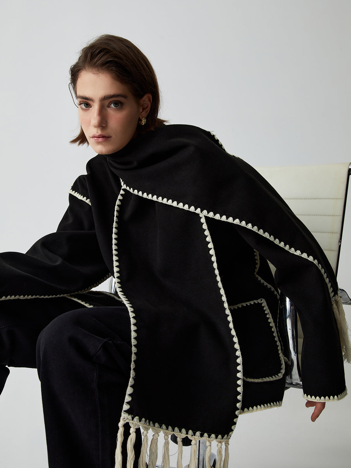 Iris Contrast Trim Scarf Coat