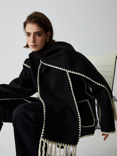 Iris Contrast Trim Scarf Coat