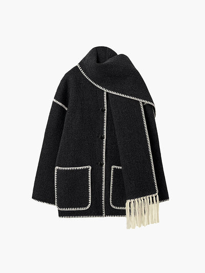Iris Contrast Trim Scarf Coat