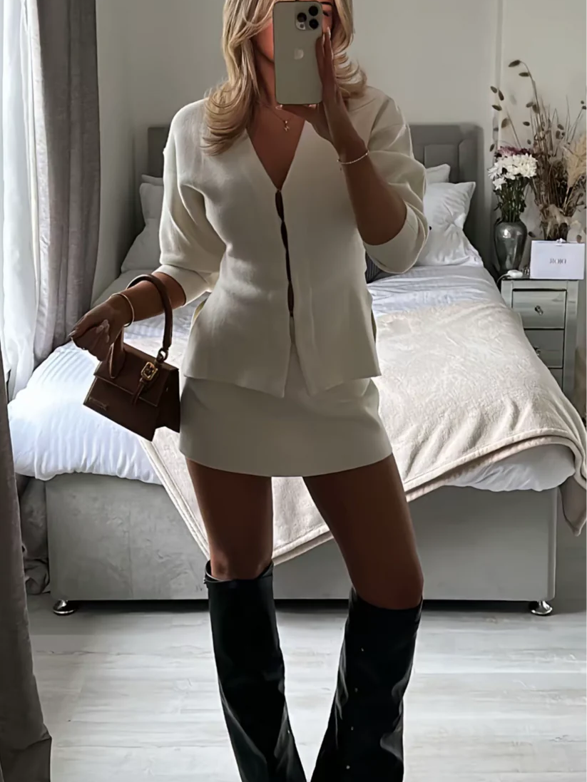 Loren Ribbed Knitted Set - Ivory