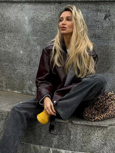 Cara Lapel Leather Biker Jacket