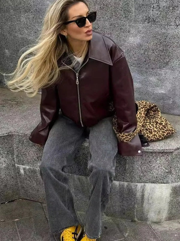 Cara Lapel Leather Biker Jacket