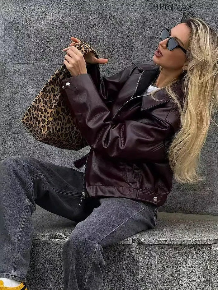 Cara Lapel Leather Biker Jacket