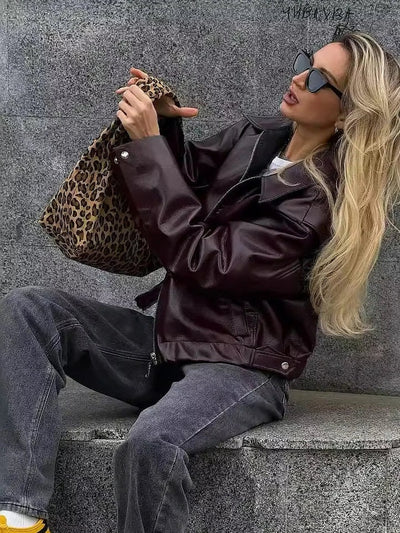Cara Lapel Leather Biker Jacket