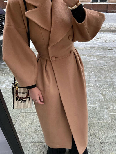 Renata Double-breasted Lantern Sleeve Coat - Brown