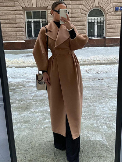Renata Double-breasted Lantern Sleeve Coat - Brown