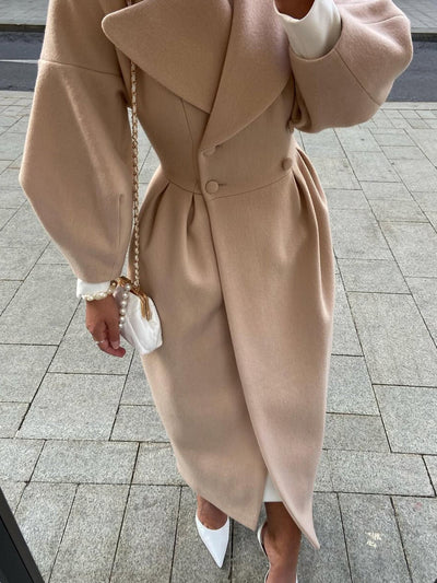 Renata Double-breasted Lantern Sleeve Coat - Khaki