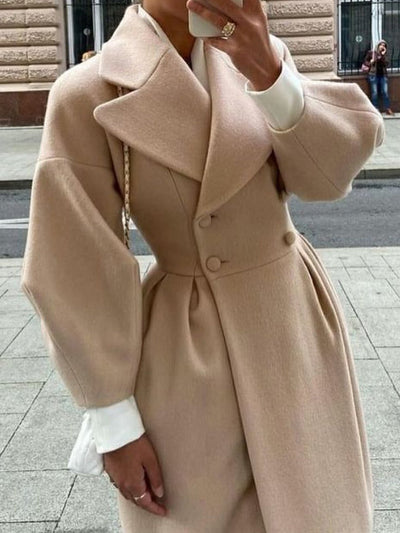 Renata Double-breasted Lantern Sleeve Coat - Khaki