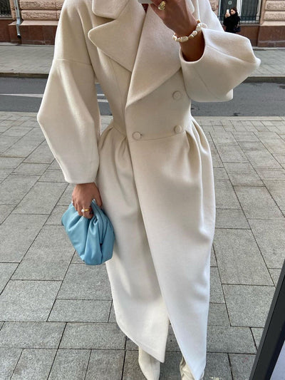 Renata Double-breasted Lantern Sleeve Coat - White