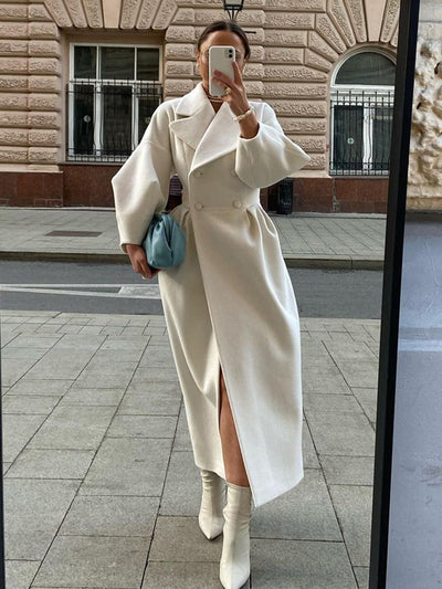 Renata Double-breasted Lantern Sleeve Coat - White