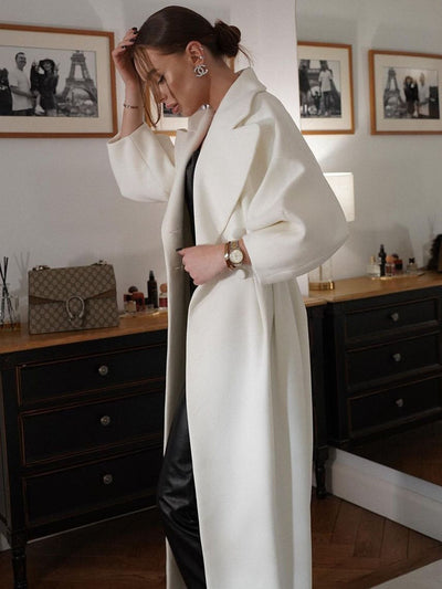 Renata Double-breasted Lantern Sleeve Coat - White