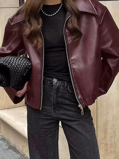 Cara Lapel Leather Biker Jacket